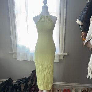 Lush Neon Lime Halter Knit Midi Dress